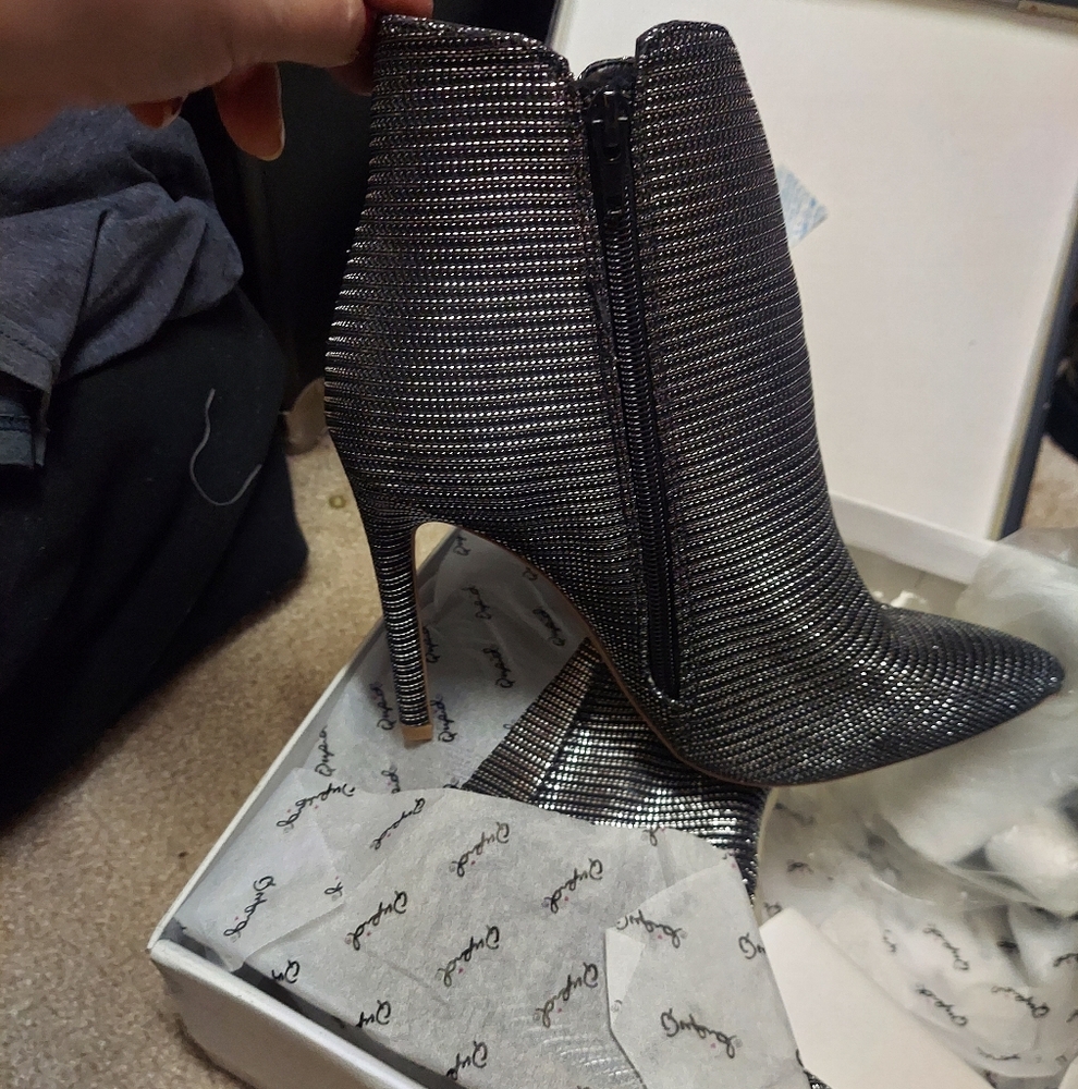 Qupid Glitter Sparkle Silver and Black boots